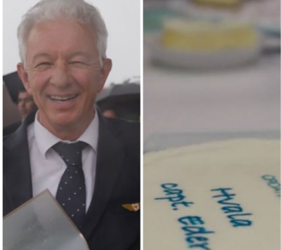 Kapetan Zoran s jedne strane i torta s druge