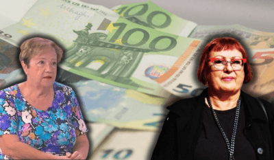 Višnja Fortuna i Jasna A. Petrović ispred pozadine novca