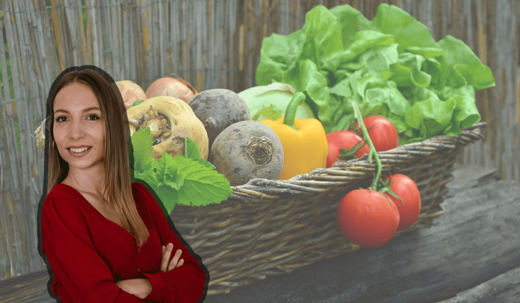 Nutricionistica Anja Rimac; u pozadini je povrće
