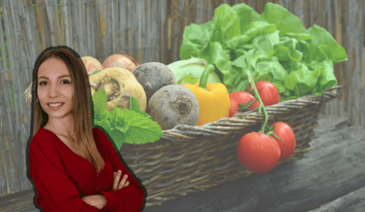 Nutricionistica Anja Rimac; u pozadini je povrće