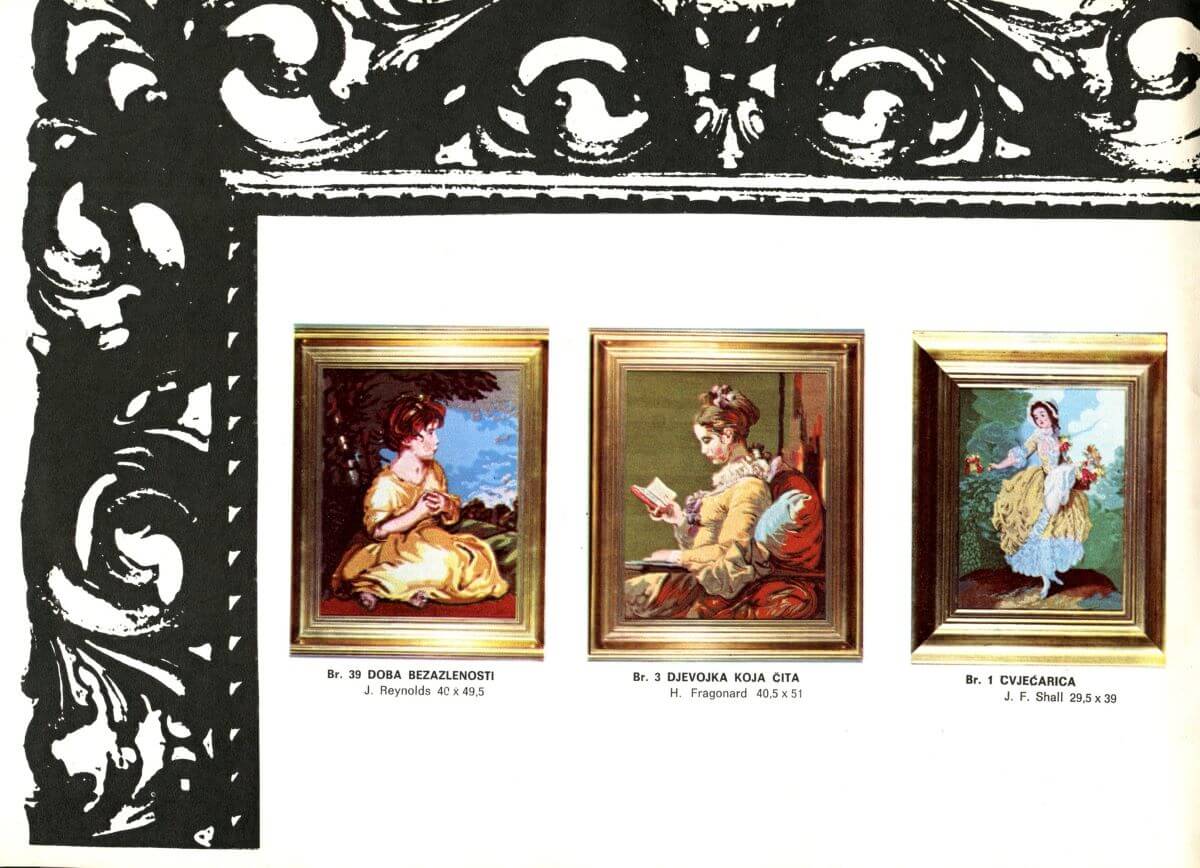 Tri prikaza goblena u katalogu goblena tvrtke Unitas iz 1978.